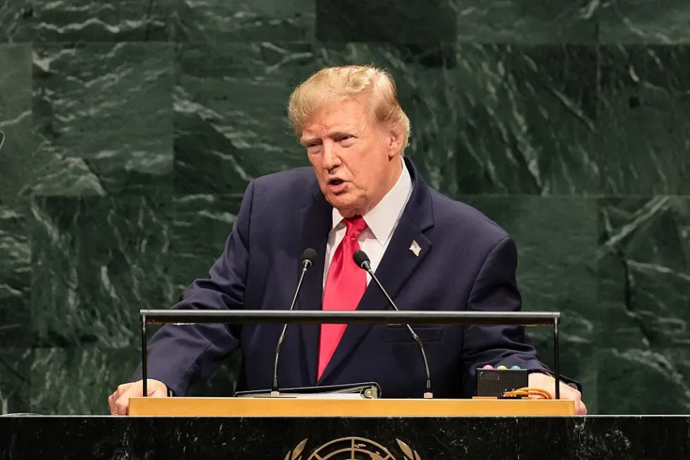 President Trump speaking at the UN.