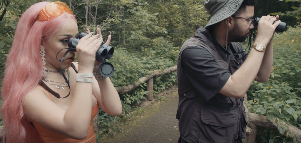 Doja Cat and Charles Holmes birdwatching in Central Park.