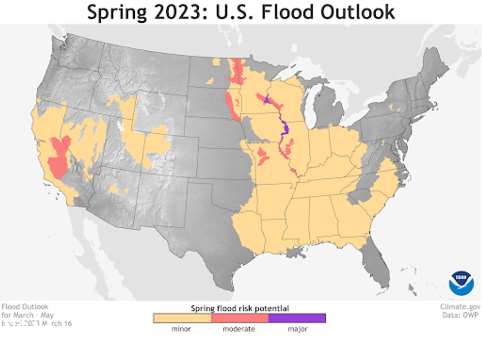Map of flood outlook for spring 2023.