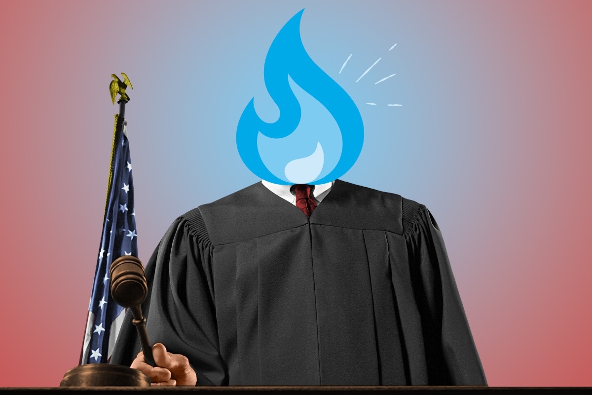 A judge with a flame head.