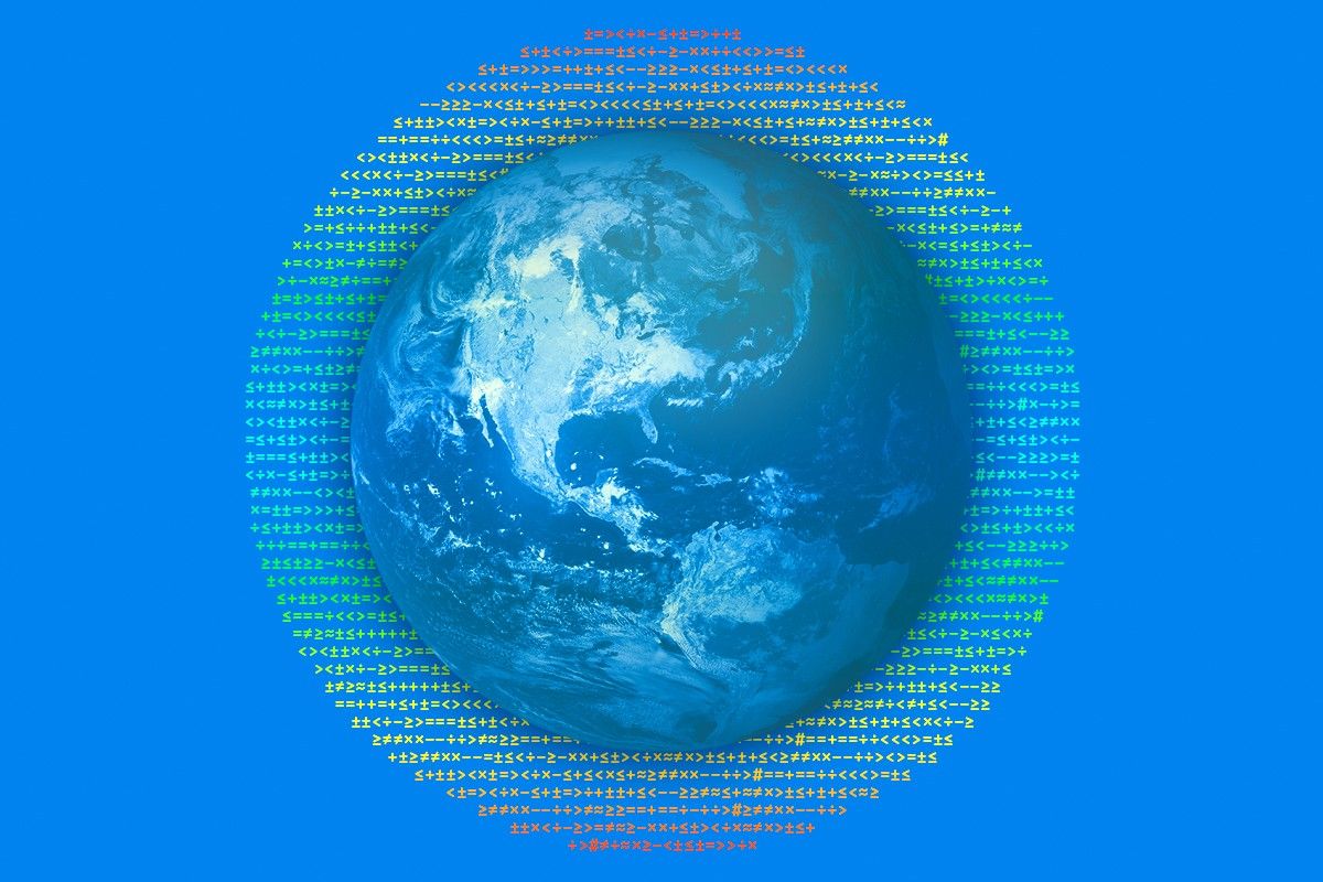 The Earth with an Atmosphere of mathematical symbols. 