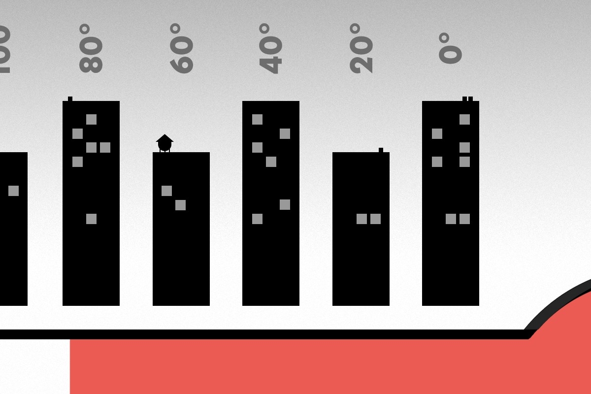 A thermometer and buildings.