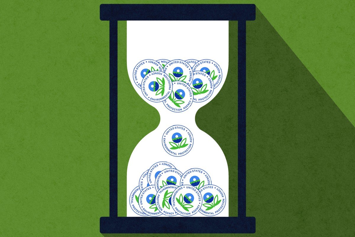 An hourglass full of EPA logos.