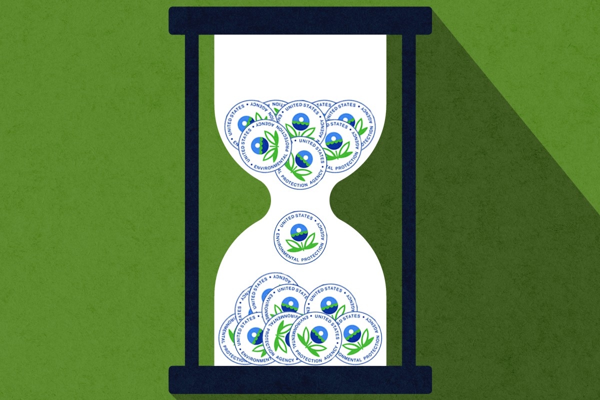 An hourglass full of EPA logos.