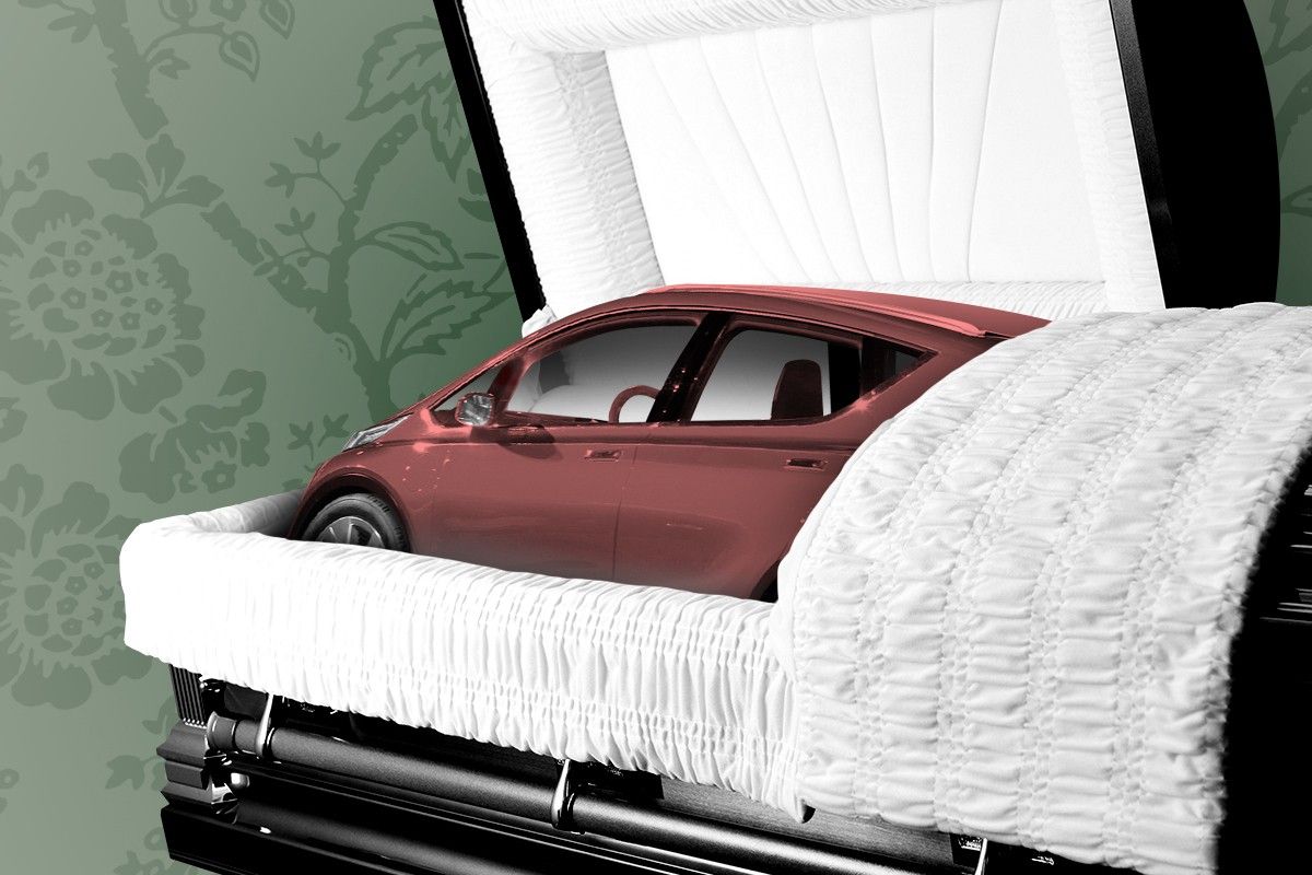 The Chevrolet Bolt in a coffin.