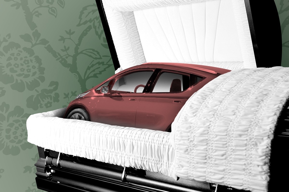 The Chevrolet Bolt in a coffin.