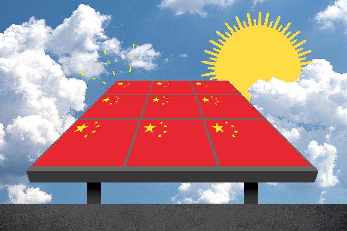 Chinese flags as solar panels.