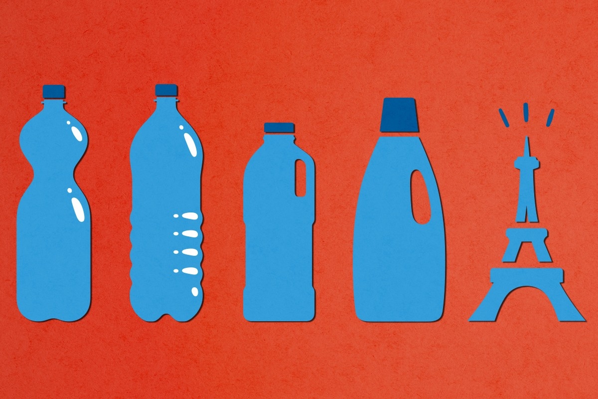 Plastic bottles and the Eiffel Tower.