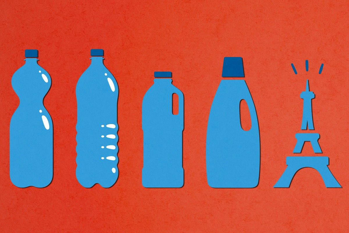 Plastic bottles and the Eiffel Tower.