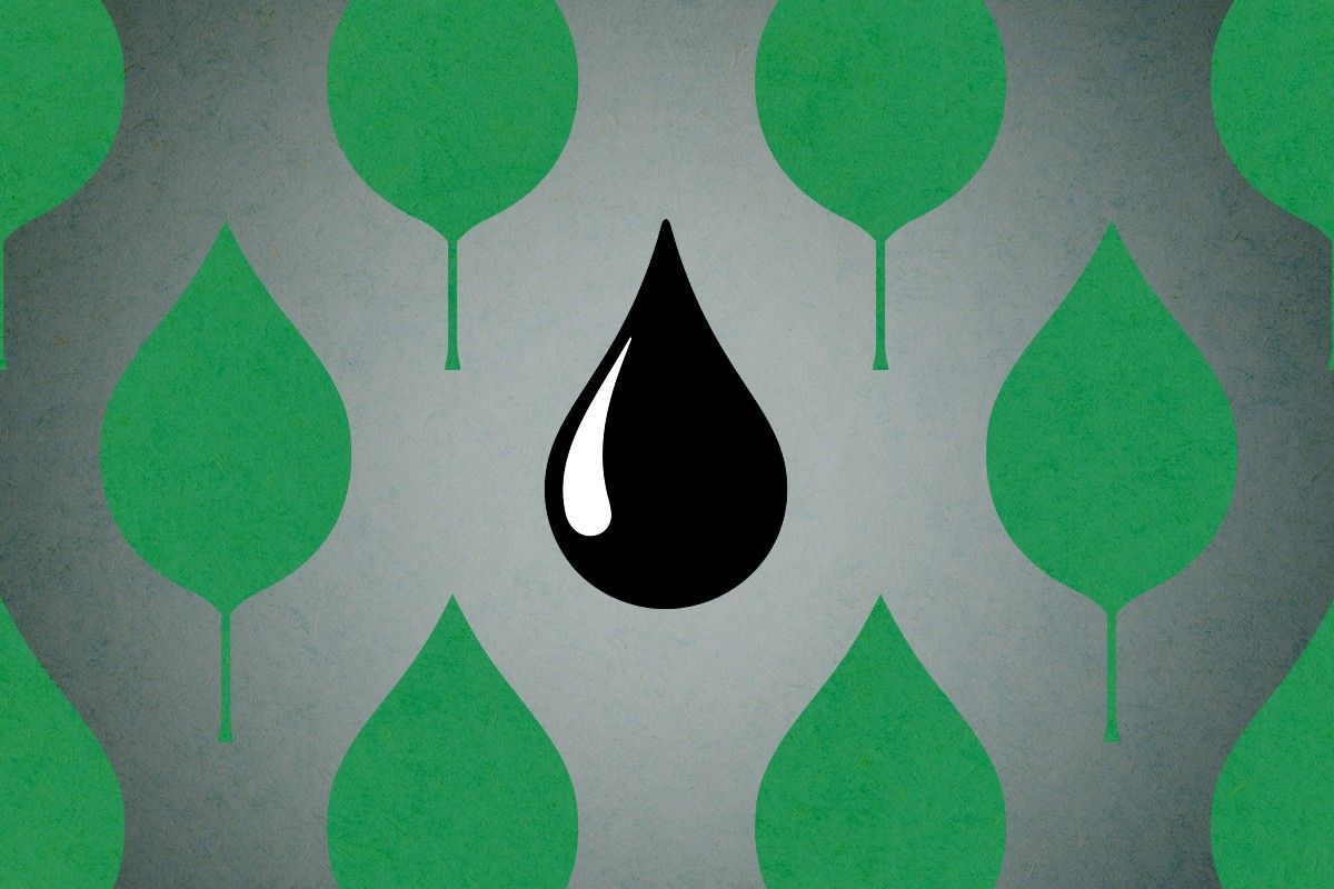 Oil and leaves.