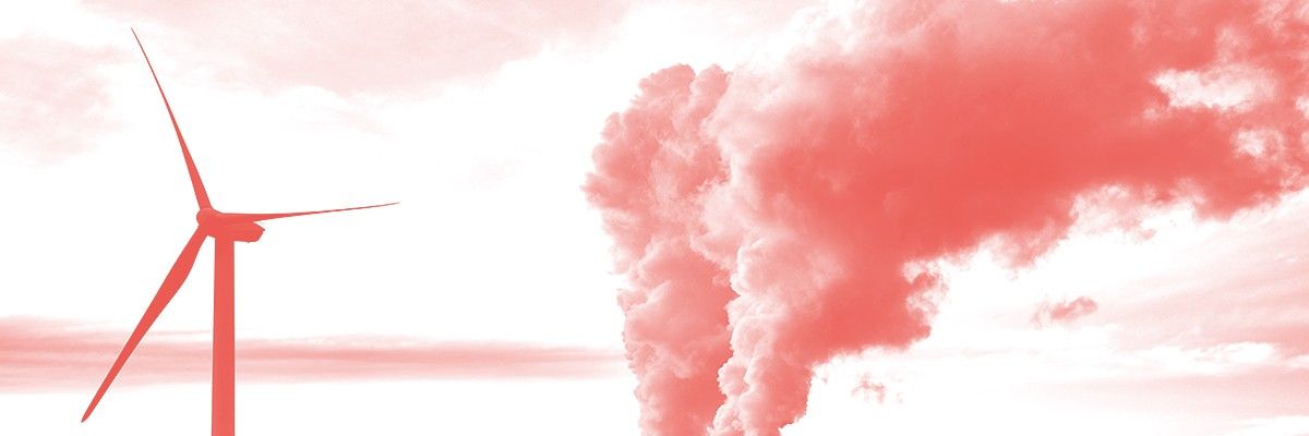 A wind turbine and pollution.