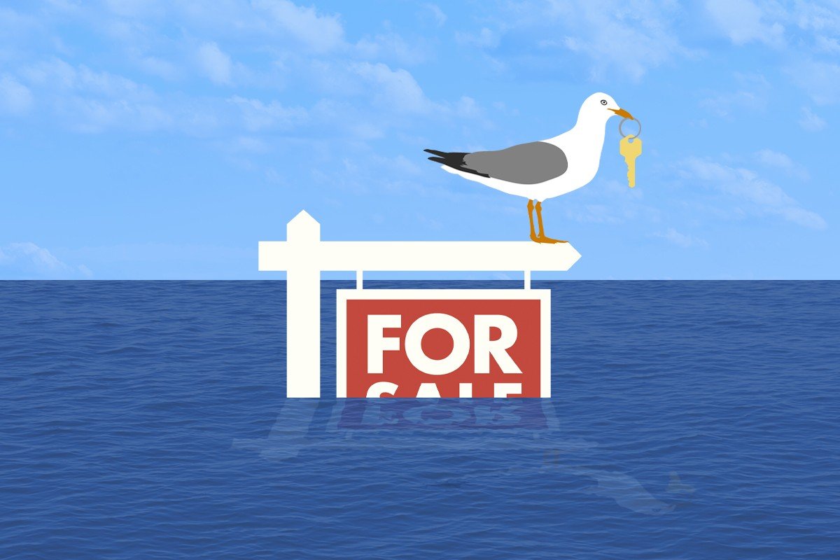 A flooded for sale sign.