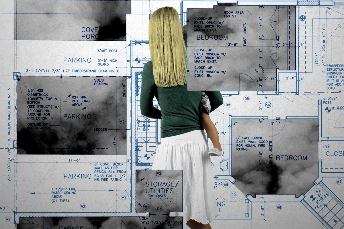 A blueprint and smoke.