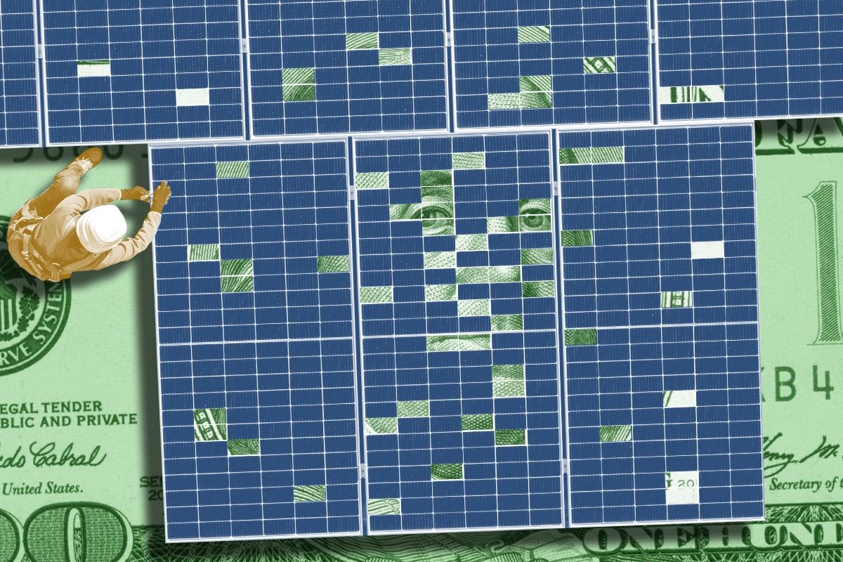 Solar panels and a hundred dollar bill.