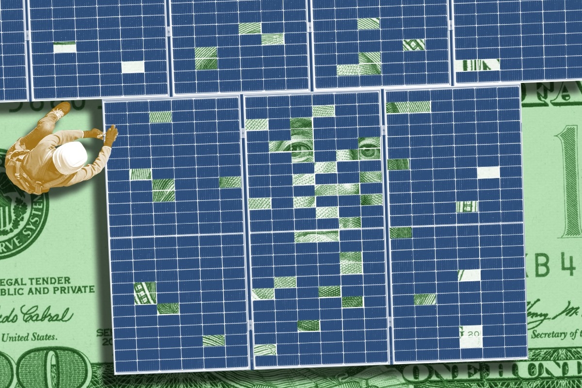 Solar panels and a hundred dollar bill.