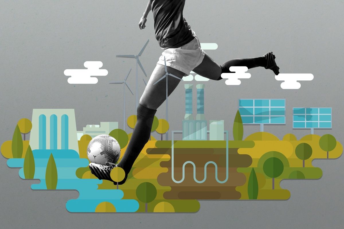 A soccer player amid clean energy.
