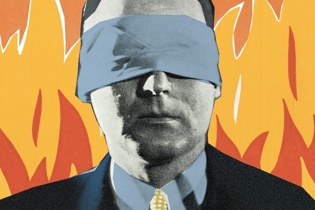 A blindfolded man.