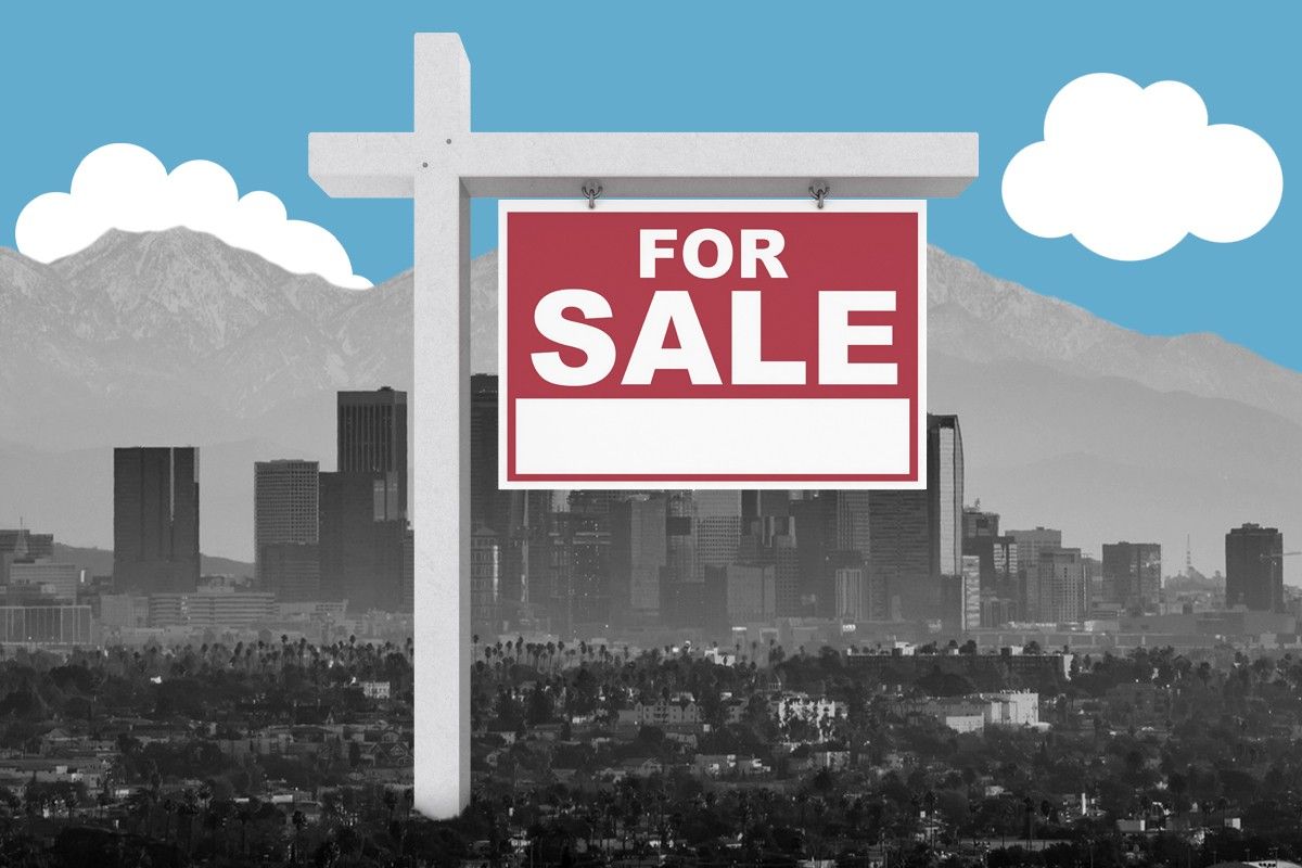 A for sale sign over Los Angeles.