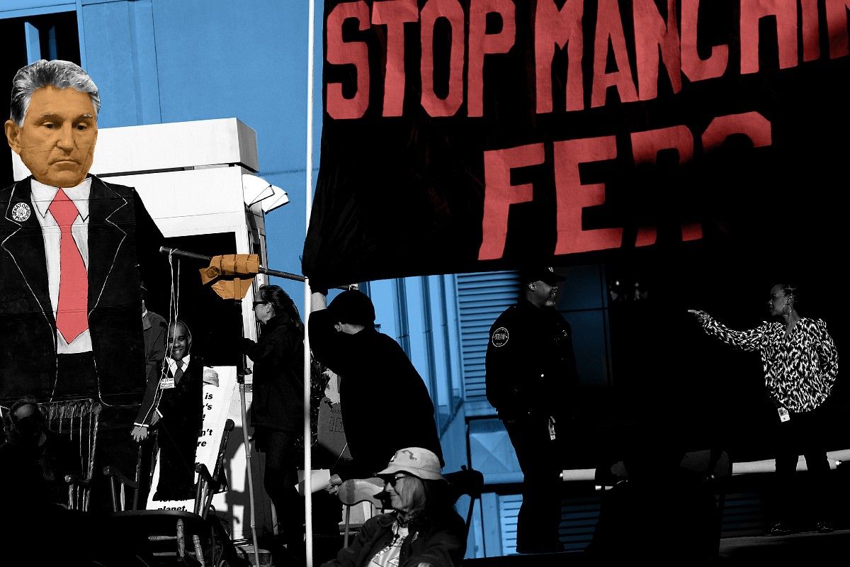 People protesting Joe Manchin.