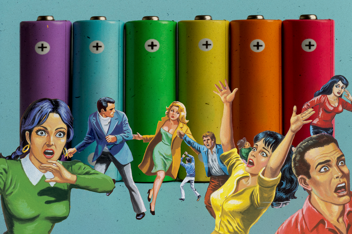 People fleeing from batteries.