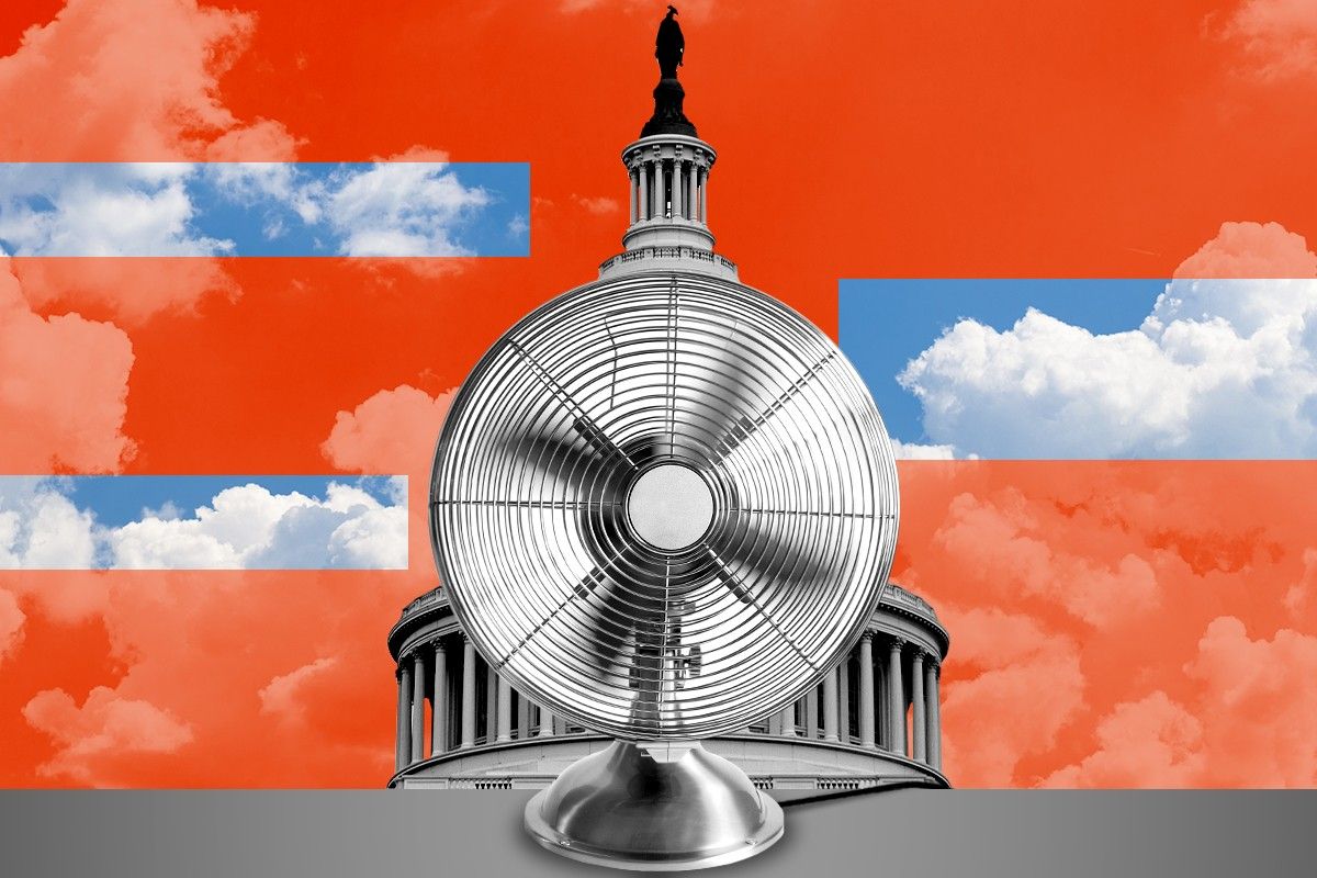 An oscillating fan and the U.S. Capitol.