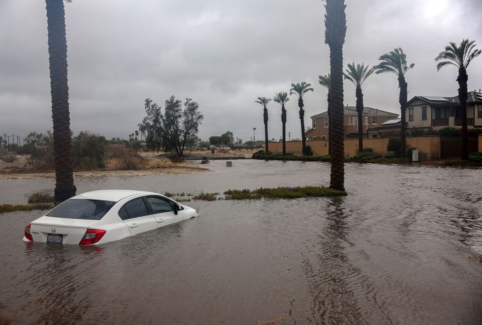 A partially submerged car.