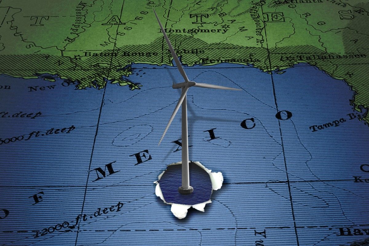 A wind turbine in the Gulf of Mexico.