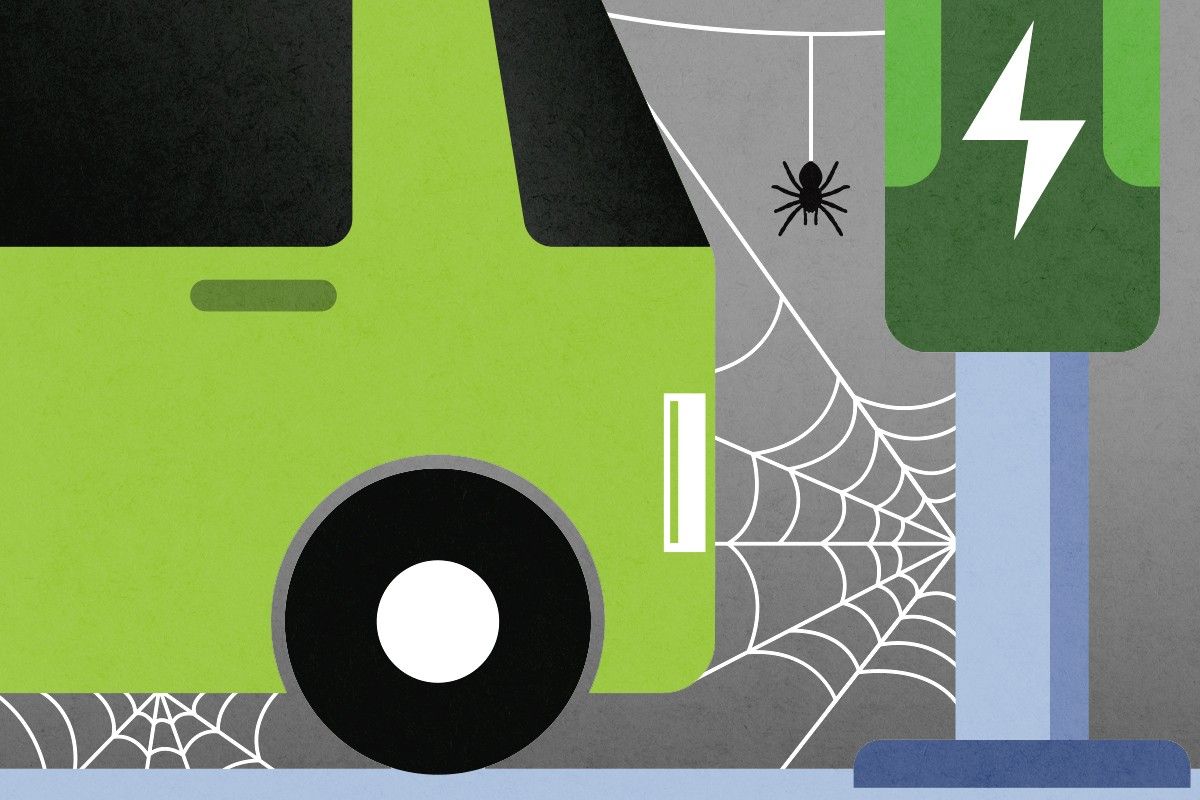 An EV and spiderwebs.