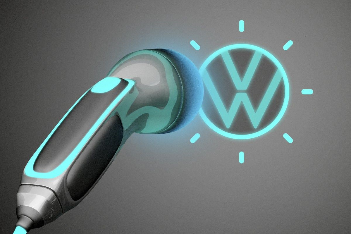 The Volkswagen symbol and a charger.