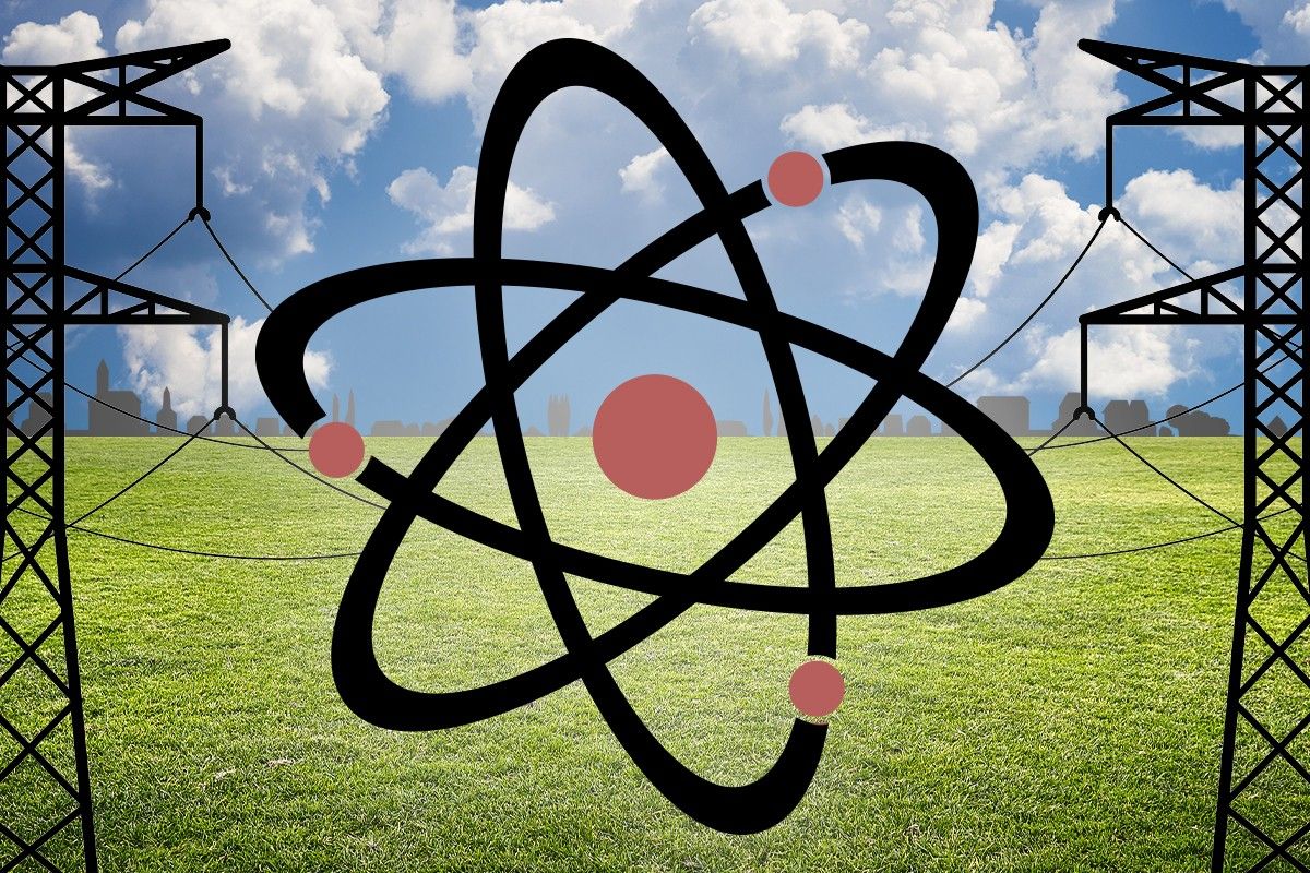 An atom and power lines.